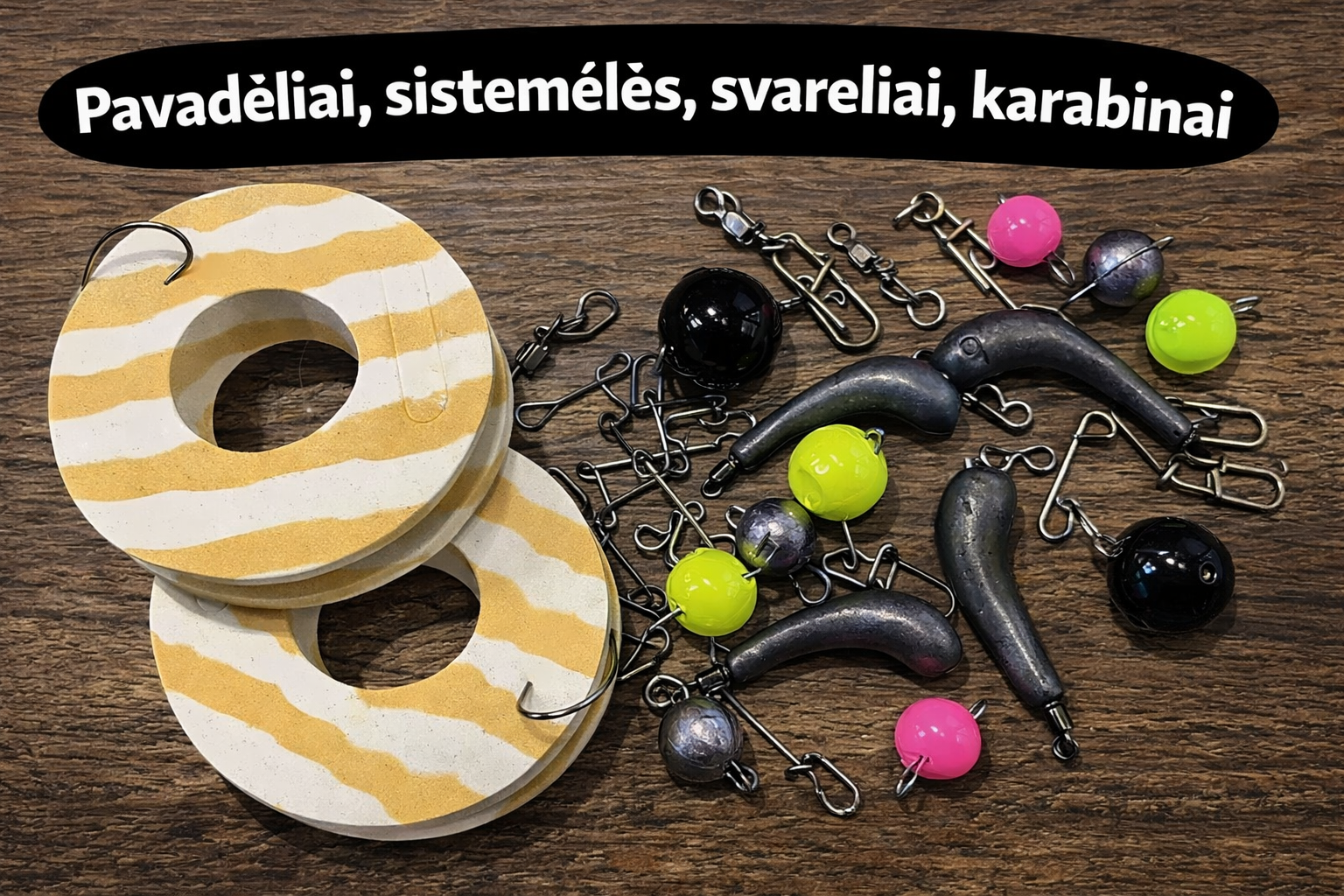 Pavadėliai, sistemėlės, svareliai, karabinai